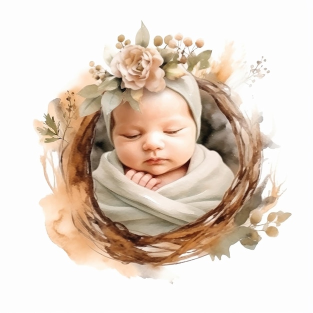Esthetische aquarel baby op krans illustratie