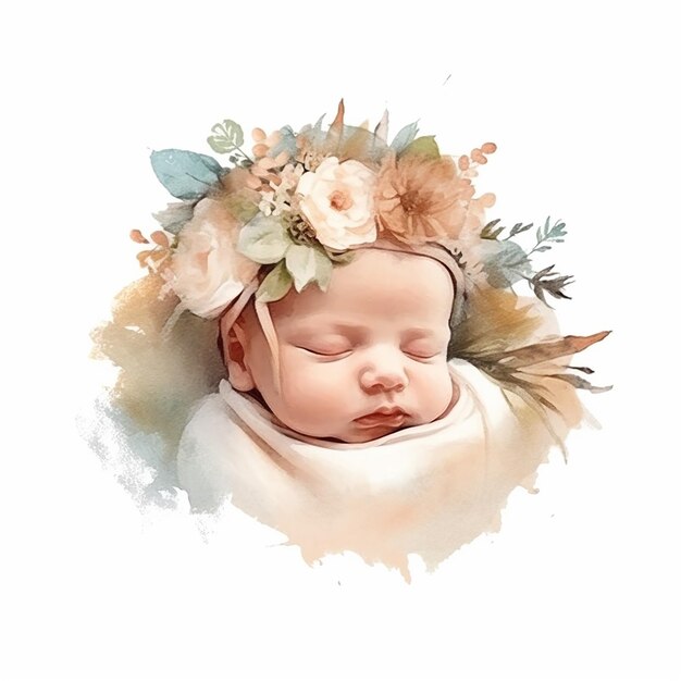 Esthetische aquarel baby op krans illustratie