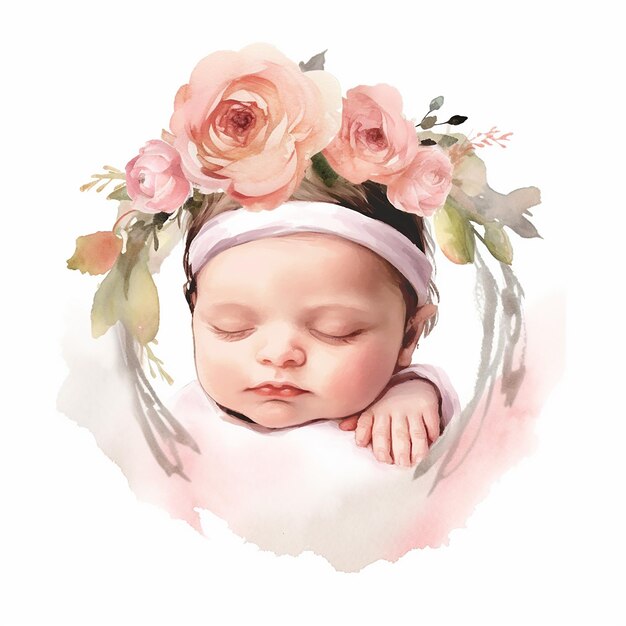 Esthetische aquarel baby op krans illustratie