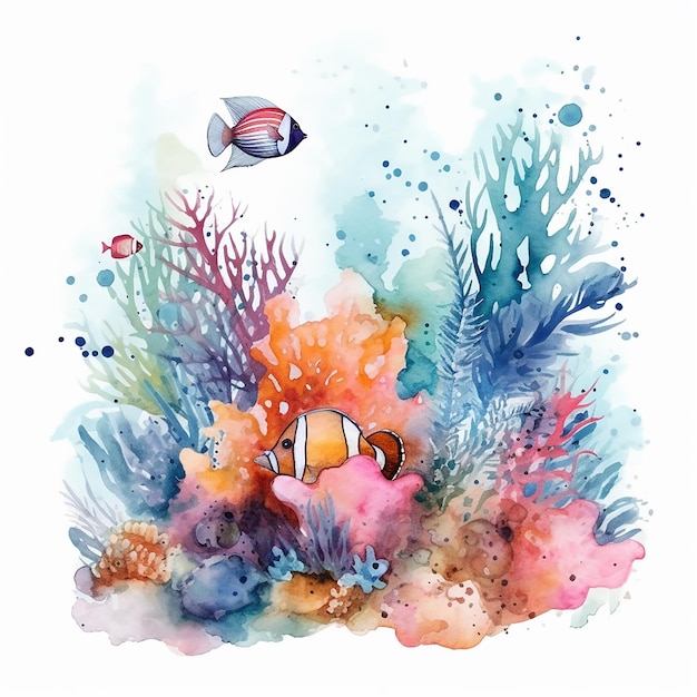 Esthetische aquarel Illustratie van het leven in de oceaan