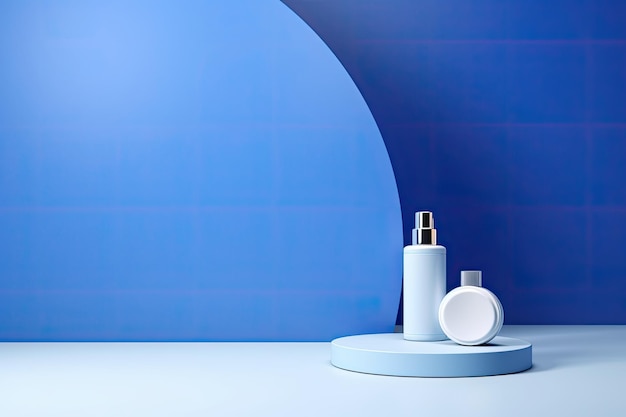 Foto esthetische blauwe achtergrond perfecte setting voor cosmetische productverpakking sieradenpresentatie per