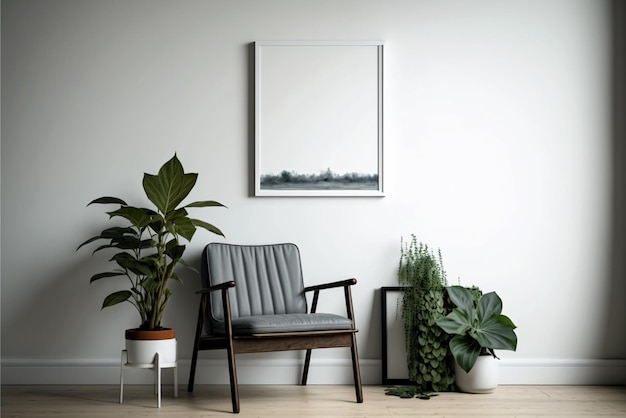 Esthetische eet- of woonkamer met marmeren tafel en stoelen met een Frame Mockup Generative AI