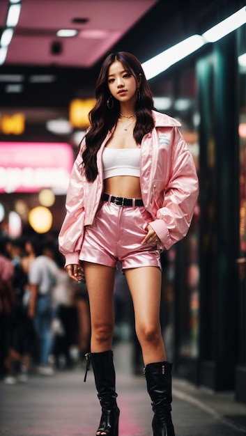 esthetische openhartige jisoo blackpink draagt y2k-outfit modieuze ootd fotogenieke pose