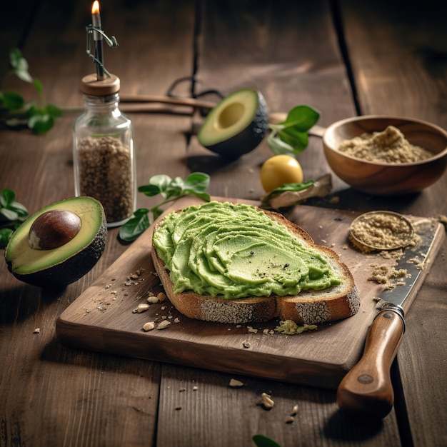 esthetische romige avocadospread op een boterham Generatieve AI