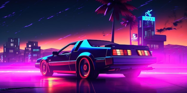 Foto esthetische synthwave retrowave-achtergrond waarmee uw apparaat zich onderscheidt van de rest