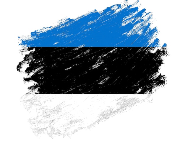 Estonia flag painted on a grunge brush stroke white background