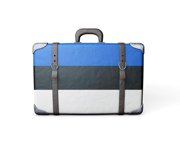 Estonia flag on a vintage leather suitcase 3D Rendering