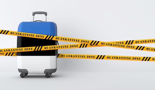 Estonia travel suitcase covered with quarantine tape d render