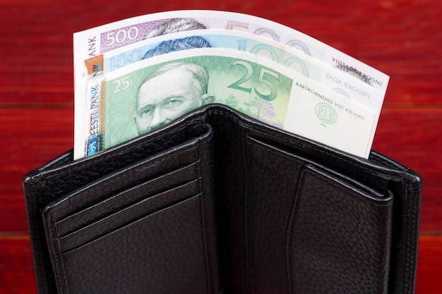 黒い財布の中のエストニアのお金のクローン