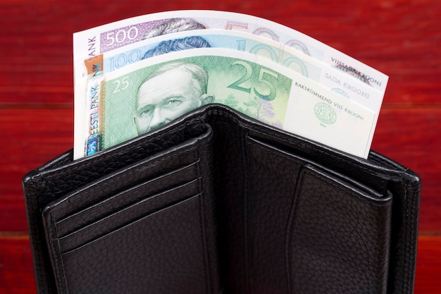 Estonian money kroon in the black wallet