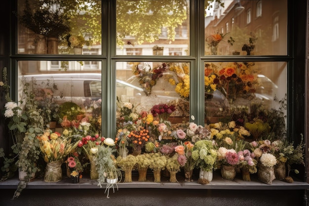 Etalage met een verscheidenheid aan bloemen en planten die het straatbeeld mooier maken