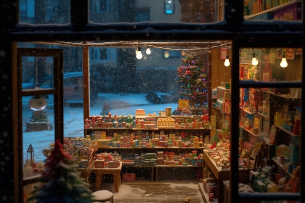 Etalage van een winkel ingericht voor Kerstmis