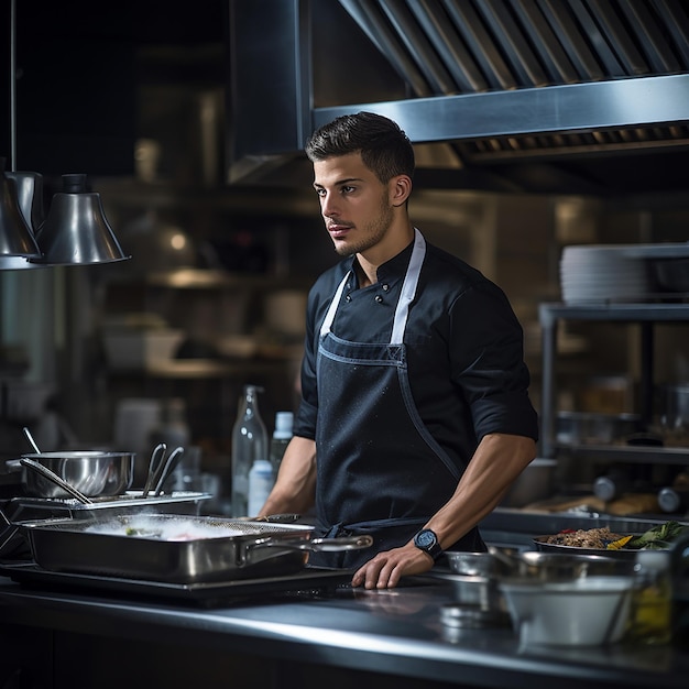 eten koken beroep en mensen concept gelukkige mannelijke kok kok serveren en schoonmaken bord