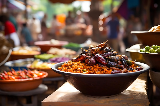 eten op een tafel op een markt