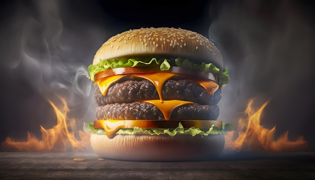Eten rook hete grote hamburgersandwich