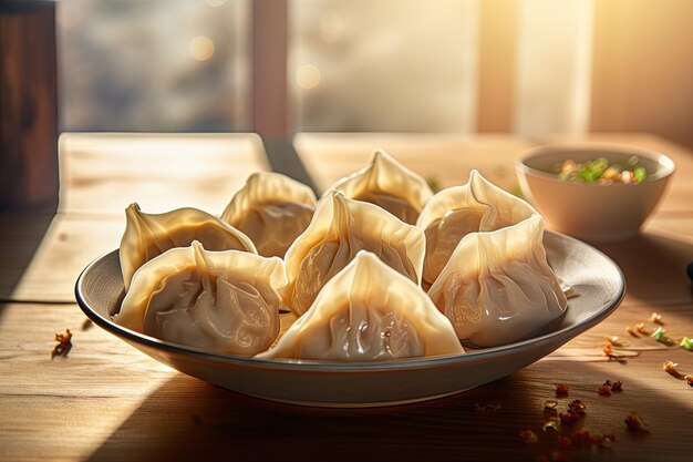 Eten van dumpling super premium rijk exclusief ziet er heerlijk uit op een zonnige dag