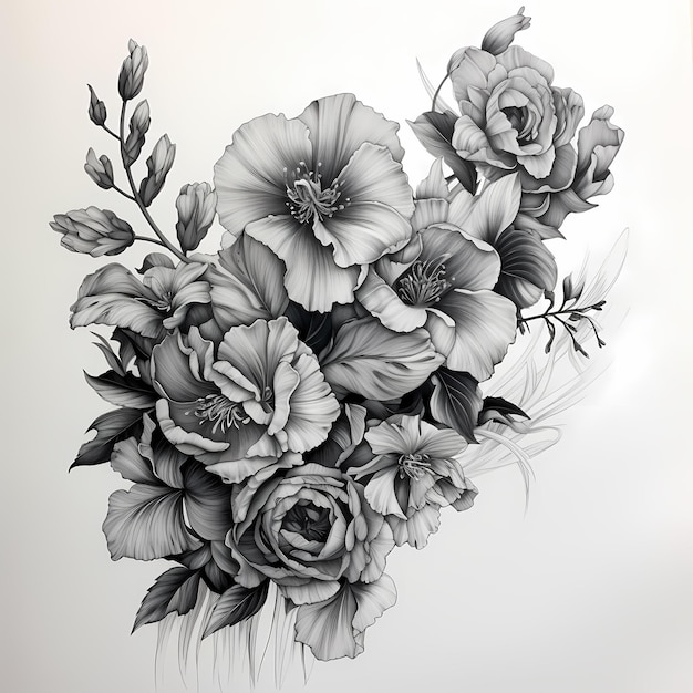 Eternal Beauty Black and Grey Drawing of Mortal Flowers