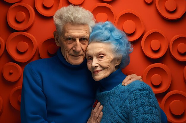 Eternal Embrace Senior Couple's genegenheid in Blue Studio