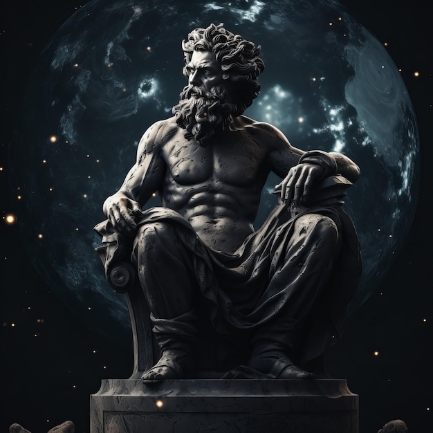 Photo eternal gaze leonardostyle stoic statue embracing the infinite cosmos