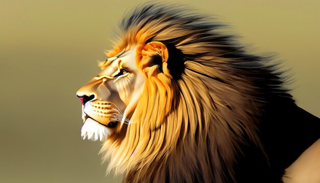 Eternal Majesty Majestic Lion with Flowing Mane Gazing Intensely into the Distance Capturing the