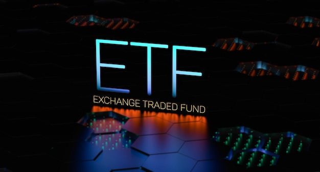 ETF Exchange traded fund ETF neon afkorting met vervaging ETF concept investeringsfonds 3D renderen