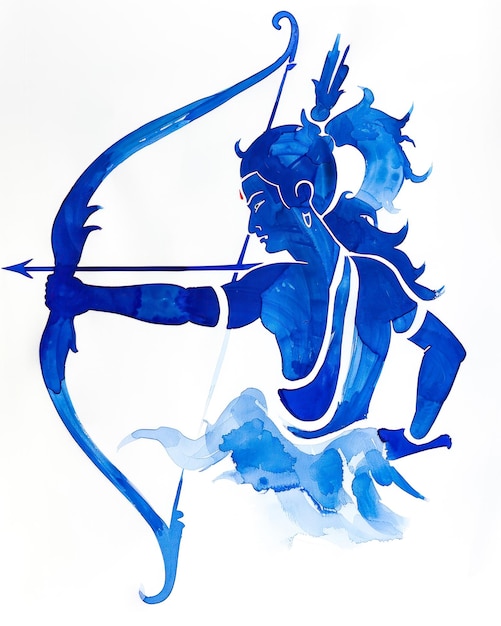 Photo ethereal acrylic portrait of lord rama with his bow symbolizing his warrior spirit and righteousness