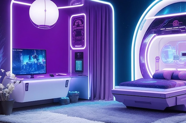 The ethereal arcade futuristic bedroom with interactive gaming zones bedroom for gamer