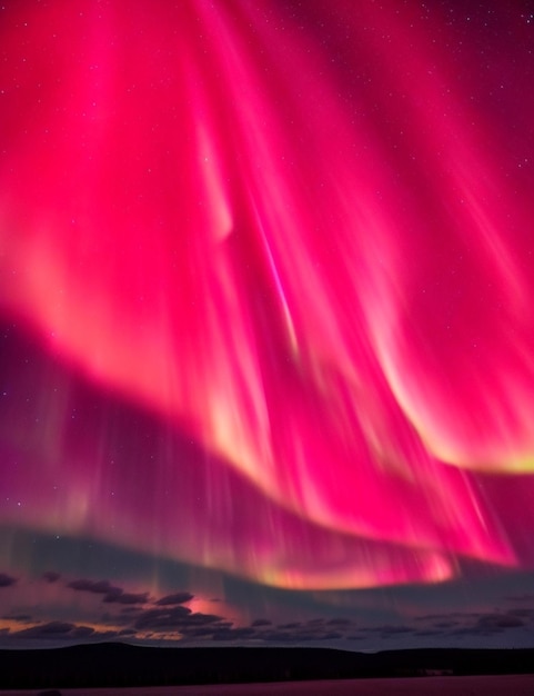 An ethereal aurora of vibrant reds and oranges radiating from the stars