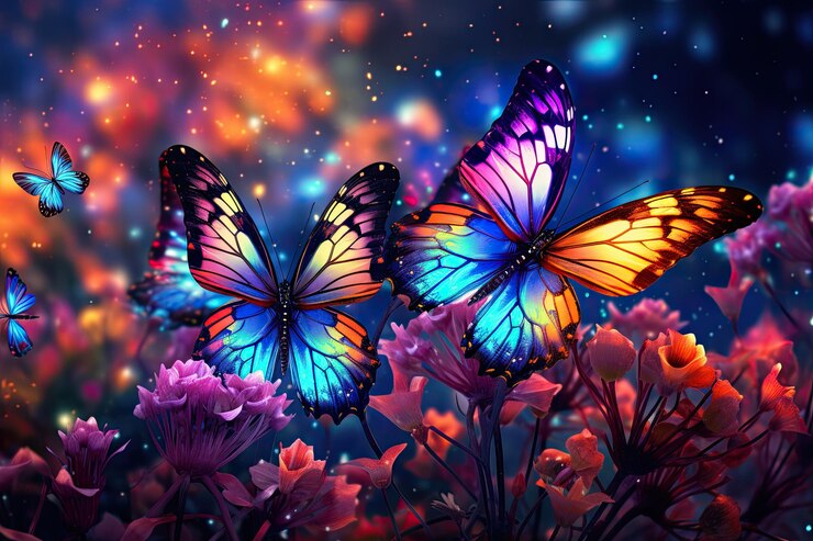 Photo ethereal beautiful landscape with butterflies
