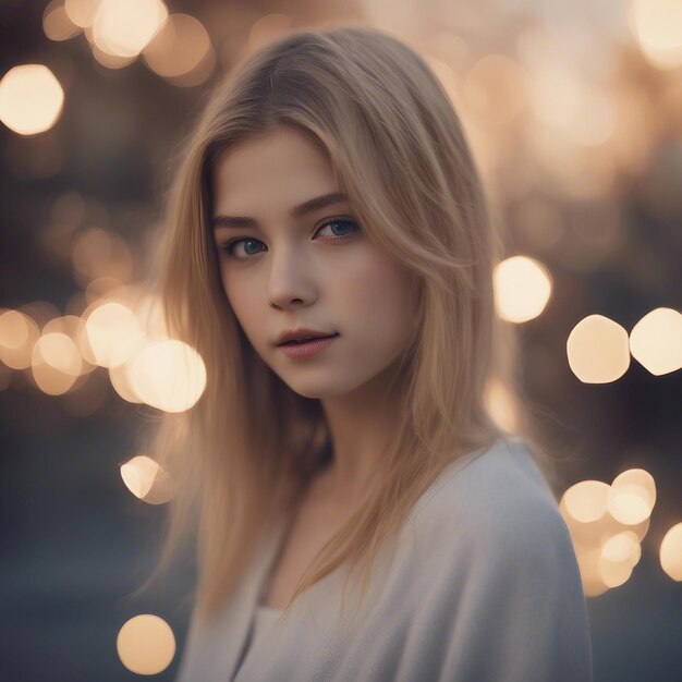 Foto bellezza eterea una donna affascinante con splendidi capelli biondi e affascinanti occhi blu