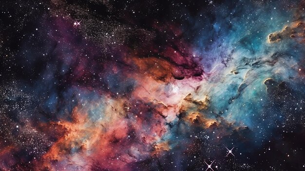 鮮やかな色と複雑なディテールを備えた宇宙星雲の幻想的な美しさ