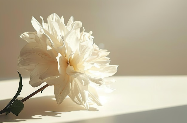 優美な美しさ 静寂なテーブルに咲く繊細な白い花 自然の恵みへの賛歌