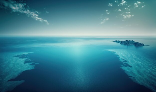 Эфирный синий вид на поверхность моря для мечтательных фонов