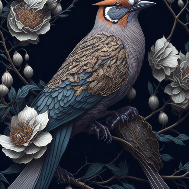 ethereal Bohemian Waxwing bird Bombycilla garrulus intricate details ornate detailed illustratio