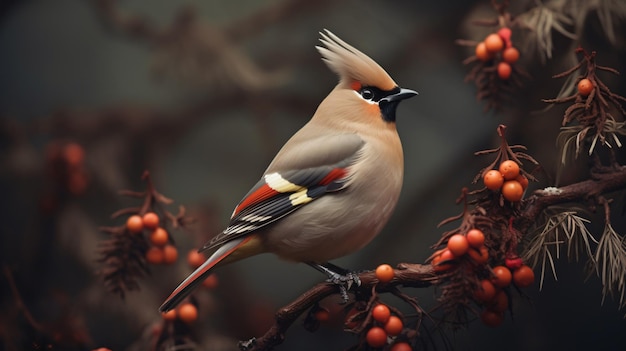 Ethereal bohemian waxwing bird