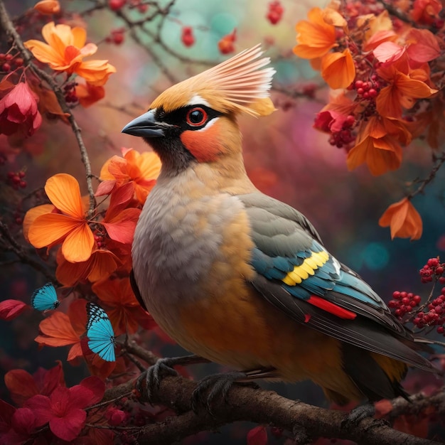 Ethereal Bohemian Waxwing bird