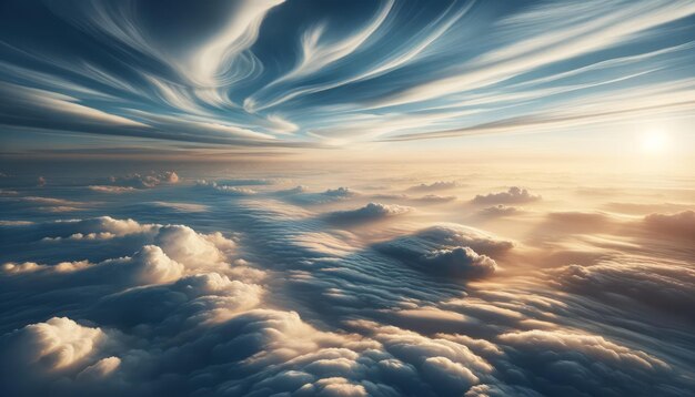 Photo ethereal cloudscape with swirling patterns and soft sunlight serenity sky art concept generative ai