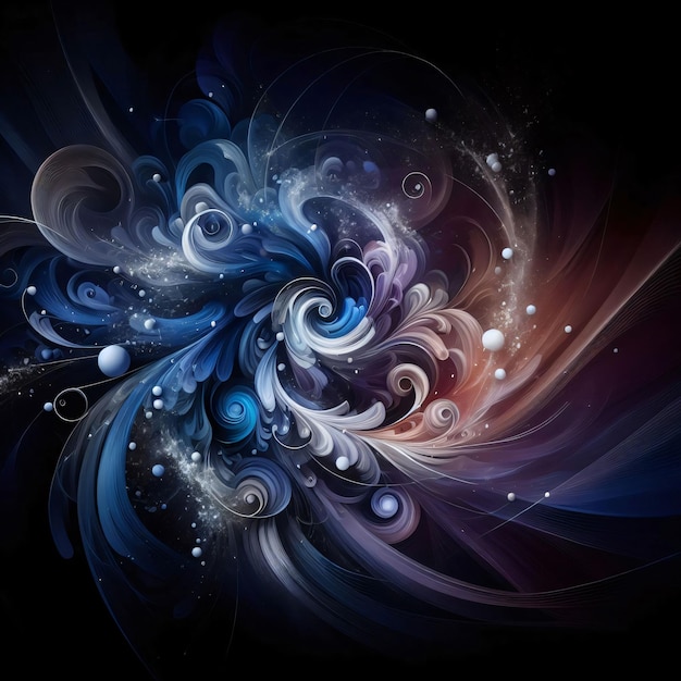 Ethereal Dance of Blue and Purple Swirls on a Dark Canvas