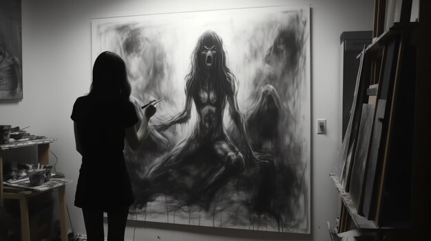 Foto ethereal demon portrait bold en ghostly canvas art door shayra