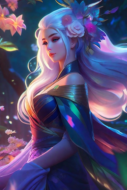 Ethereal Elegance Dynamic KimonoClad Elf Illustration