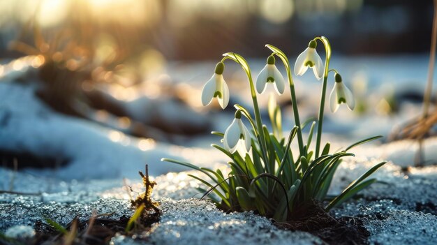 Фото Эфирная элегантность светлые снежинки, цветущие среди снега в сияющий зимний день