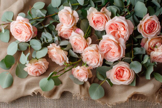 Photo ethereal elegance pink roses and eucalyptus bouquet