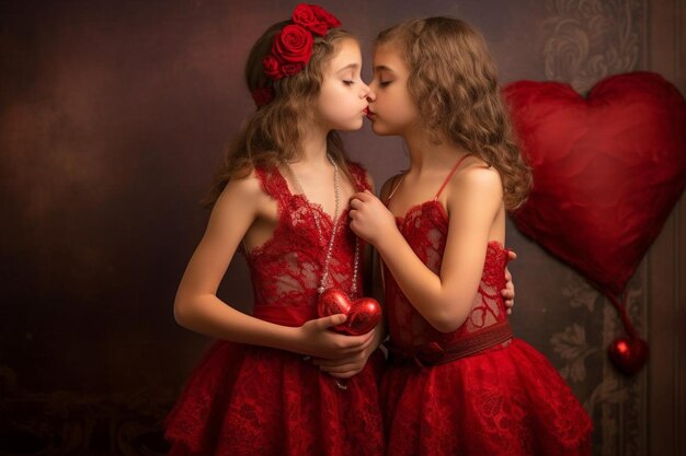 Ethereal Embrace girls in valentine photo