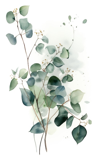 Ethereal Eucalyptus Delight in the Serene Beauty of Watercolor Eucalyptus Leaves Generative AI