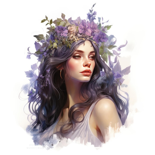 Ethereal Fairy Queen with Nightshade Blossom Crown Exuding Ancient Wisdom and Beauty