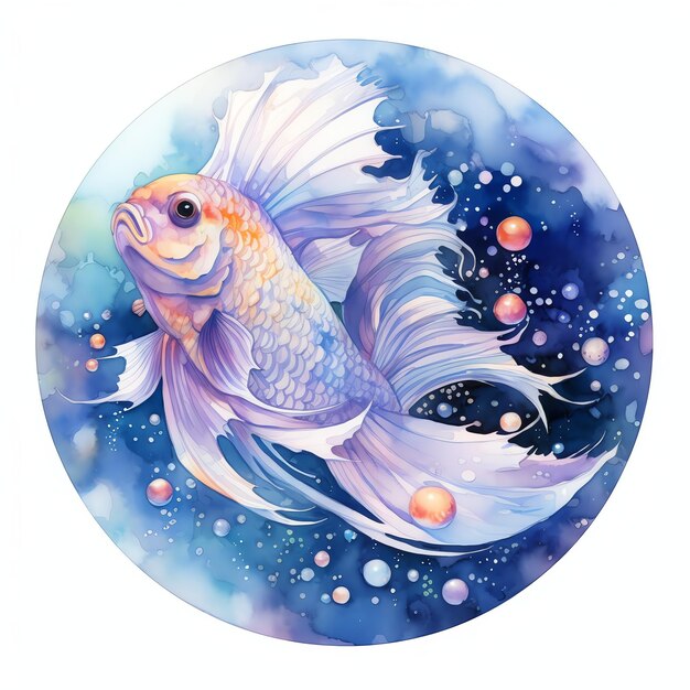 Photo ethereal fish bubble fantasy sky night gazing watercolor