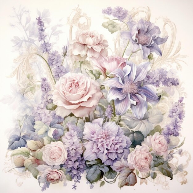 Ethereal Floral Elegance in Pastels AI Generated photo