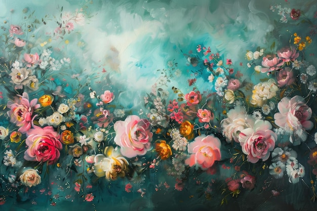 Ethereal floral painting with dreamy blooms