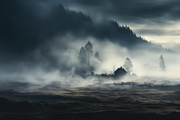 Ethereal fog blankets an unjustly desolate yet strangely serene purgatory landscape