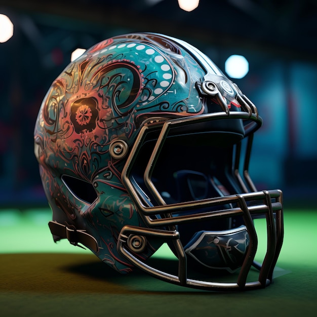 Ethereal Football The Artistic Journey of a Sugar Skull Helmet Under the Vibrant Night Lights